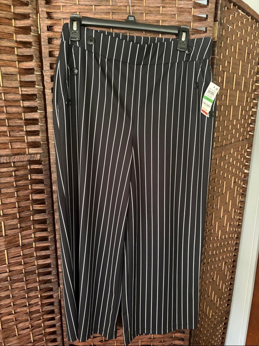 Maison Jules Black with White Pinstripe Cropped Wide-Leg Pants